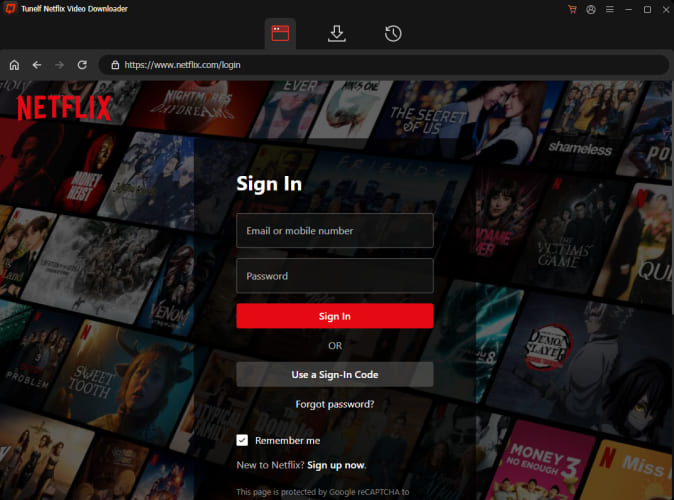 login to Tunelf Netflix downloader